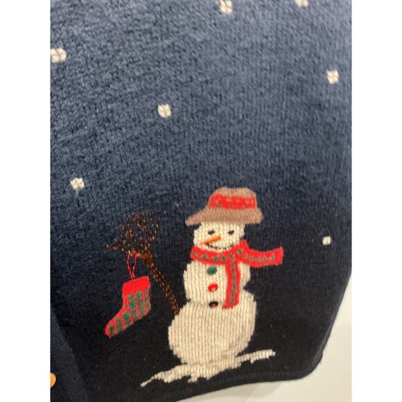 Vintage Womens Wool Vest Size Medium Snowman Christmas Embroidered Blue Snow - Picture 5 of 6